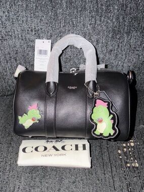 Coach X Brain Dead Darby Dino Compass Bag 25 & Charm Black Natural Leather NWT